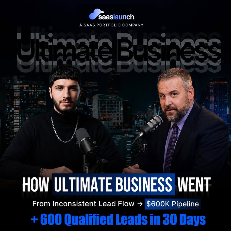 Ultimate Business Box headline result text page from the public SaaSLaunch Facebook portfolio