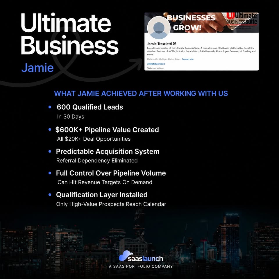 Ultimate Business Box results detail text page from the public SaaSLaunch Facebook portfolio
